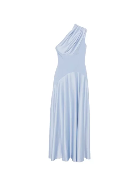 Rochie maxi Solace London drapată cu un umăr gol albastru