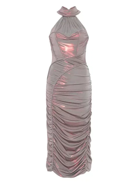 Sukienka midi Mitiliane Couture drapowana do kolan garniturowa szara