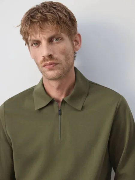 Koszulka polo regular fit z zamkiem Thermolite® khaki Mężczyzna S MANGO MAN