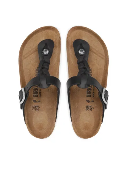 Birkenstock Gizeh Oiled Leather Black Narrow Fit Kobiety Sandały Birkenstock Size: czarny