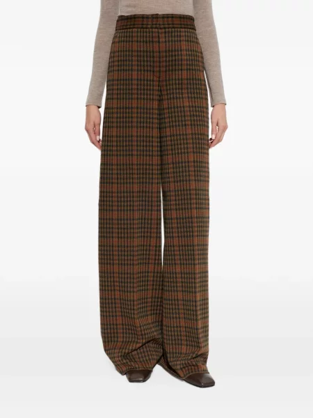 Pantaloni Max Mara în carouri maro