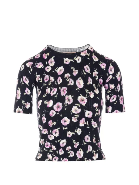 Tricou Twinset cu model floral cu decolteu rotund negru