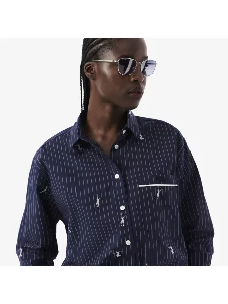 Lacoste Koszula W Paski Oversize granatowa