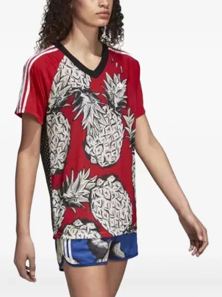 V-nyakú póló Adidas nyomtatás piros