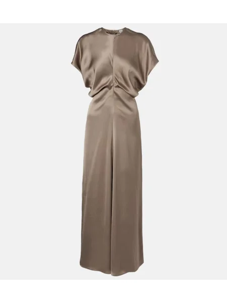 Rochie maxi Toteme din satin drapată de costum gri