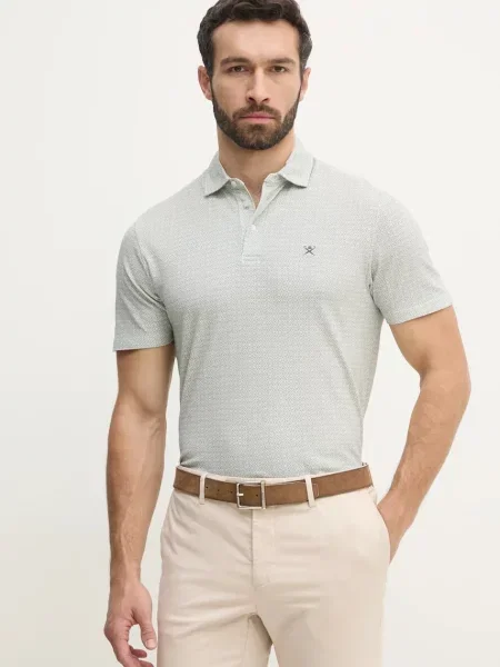 Тениска с яка Hackett London с десен зелено