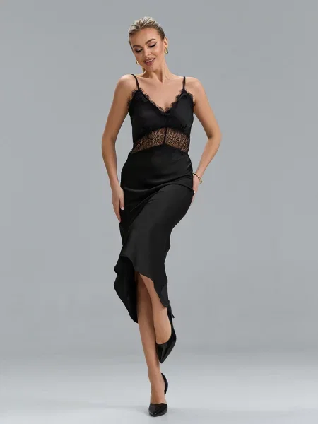 Сукня міді ISSA Plus шовк чорний