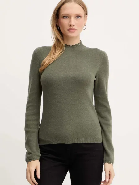 Morgan sweter z domieszką wełny lekki z półgolfem MROCK zielony