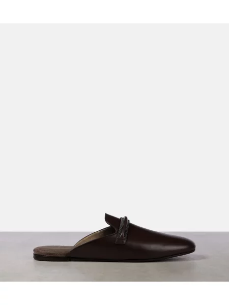 Papuci tip mules Brunello Cucinelli din piele maro