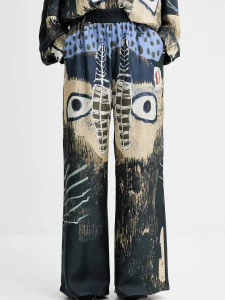 MUNTHE pantaloni de mătase ARUM bleumarin drept high waist