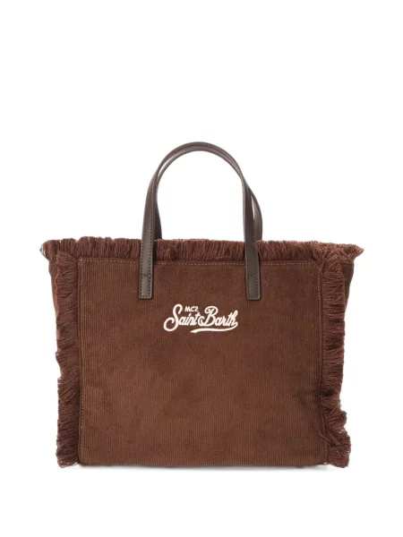 Τσάντα shopper Mc2 Saint Barth με κρόσσια κοτλέ καφέ