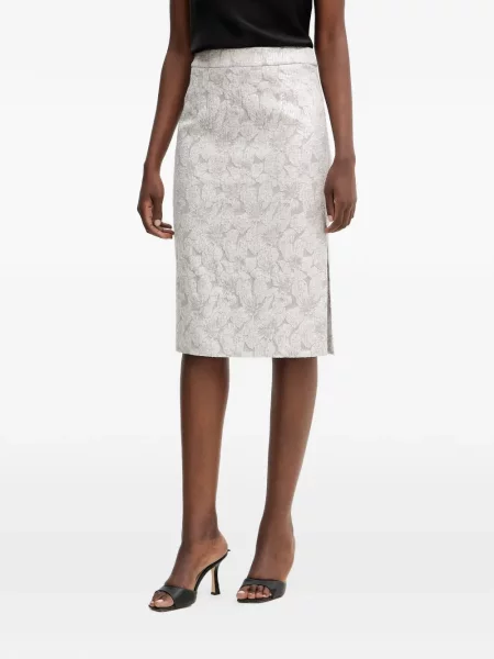 Fustă midi Luisa Spagnoli cu model floral până la genunchi cu crăpătură gri