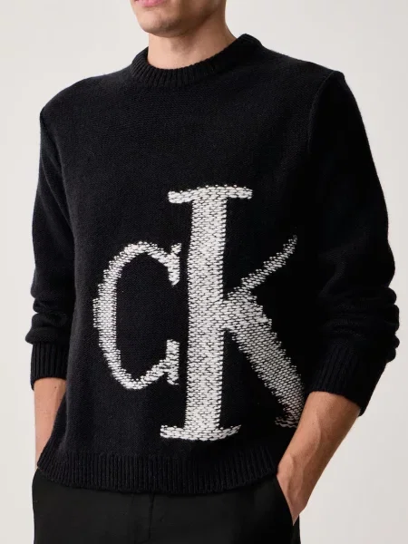 Calvin Klein Jeans пуловер мъжки от вълна черно