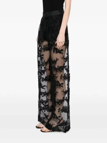 Pantaloni Tessitura Body Couture cu model floral din organza negru