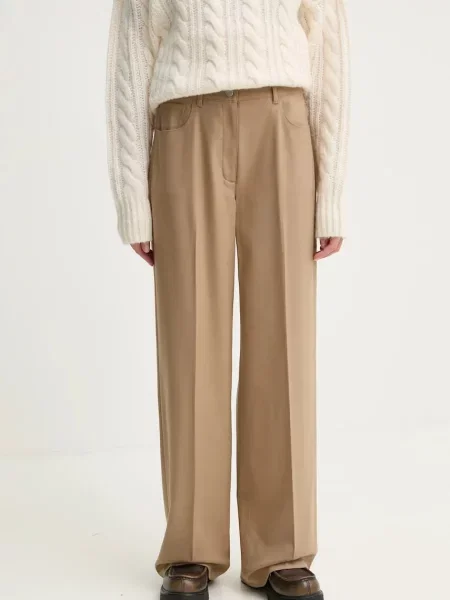 Kalhoty s příměsí vlny Theory široké high waist béžová