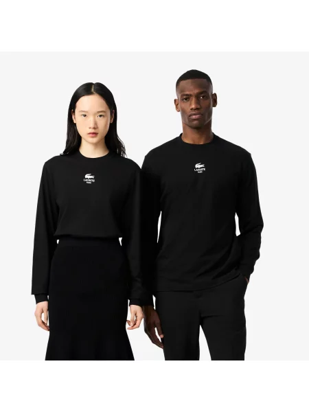 Lacoste T-Shirt Unisex Z Okrągłym Dekoltem Z Długim Rękawem Z Nadrukiem Classic Fit czarny