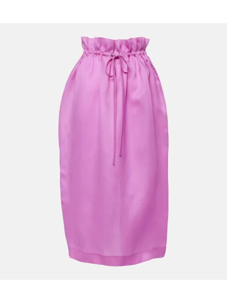 Fustă midi Khaite de mătase până la genunchi roz