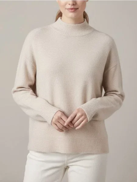 Светр з напівгольфом і довгими рукавами з домішкою вовни бежевий