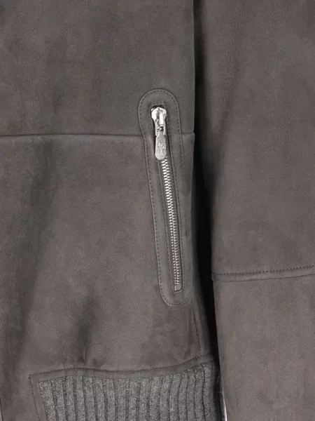 Geacă Brunello Cucinelli din piele de oaie gri