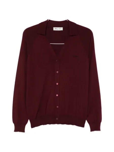 Cardigan Miu Miu cu broderie cu decolteu în V roșu