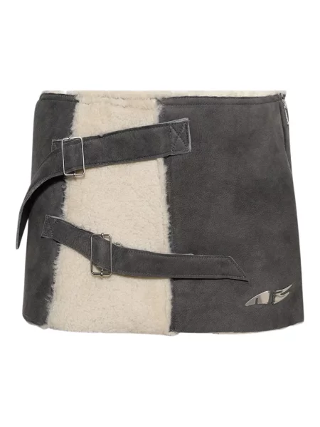 Fusta mini Natasha Zinko din piele de căprioară gri