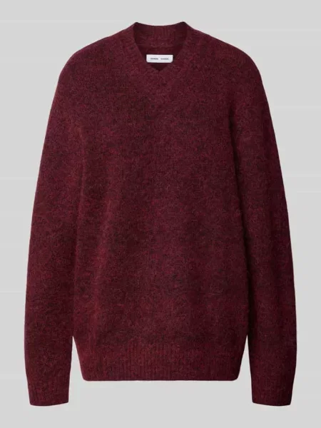 Sweter z dzianiny z dekoltem w serek model ‘FLOYD’ Samsoe Samsoe bordowy
