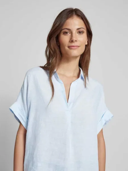 Bluzka lniana o kroju regular fit z krótkimi rękawami model ‘DERRY’ 0039 Italy błękitna