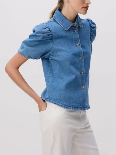 Reserved Джинсова сорочка з об'ємними рукавами синій
