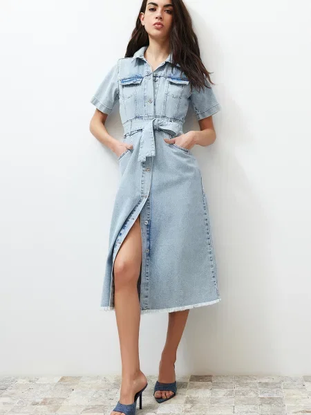Rochie din denim Trendyol gri