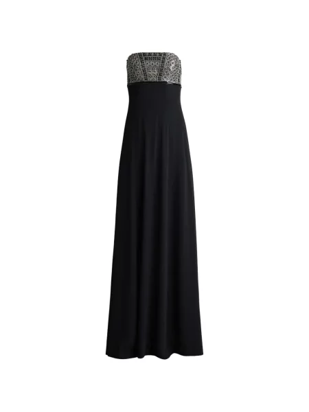 Rochie maxi St. John cu mărgele fără bretele de costum negru