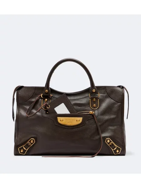 Top Balenciaga din piele maro