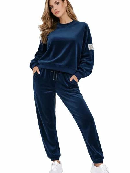 Aksamitny komplet dresowy Fashion niebieski