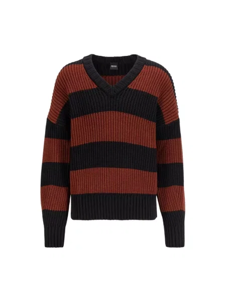 Dzianinowy sweter Hugo Boss z długim rękawem brązowy