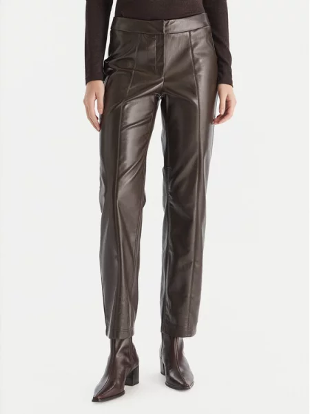 Vero Moda Dirbtinės odos kelnės Vips Straight Fit ruda