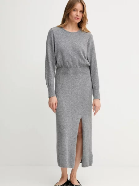 Вълнена рокля OUI дълга с кройка по тялото сиво