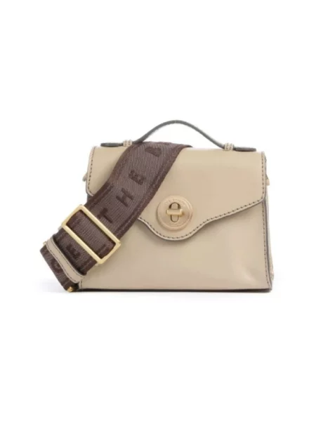 Torebka crossbody The Bridge skórzana z logo beżowa