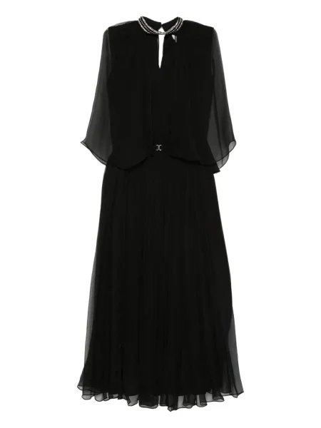 Rochie midi Nissa plisată de cristal până la genunchi negru