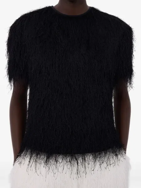 Krótka koszulka Loulou De Saison z frędzli czarna