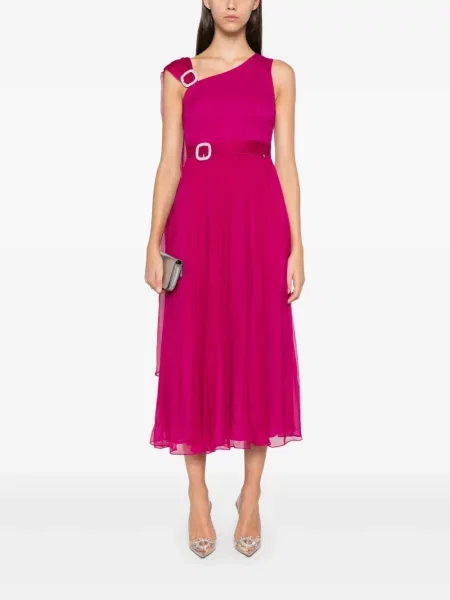 Rochie maxi Nissa de mătase plisată de costum roz