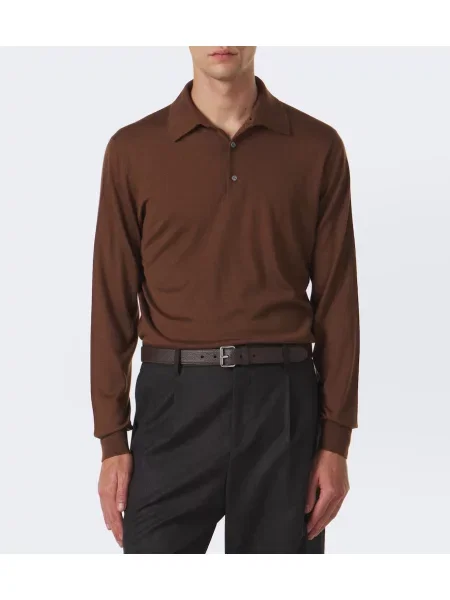 Tricou polo Thom Sweeney de mătase maro