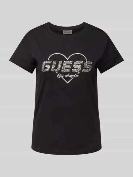 T-shirt z obszyciem kamieniami stras model ‘NARCISO’ Guess Activewear czarna