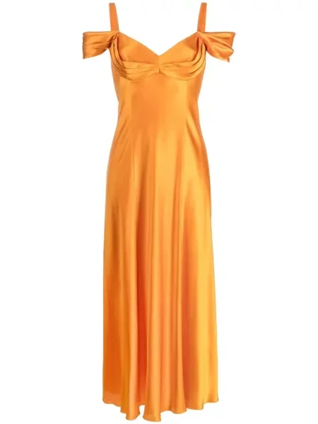 Rochie Alberta Ferretti de mătase drapată portocaliu