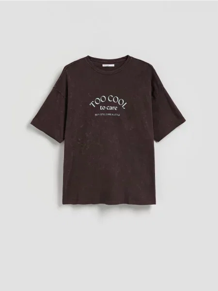 Reserved Tricou cu text maro-închis maro