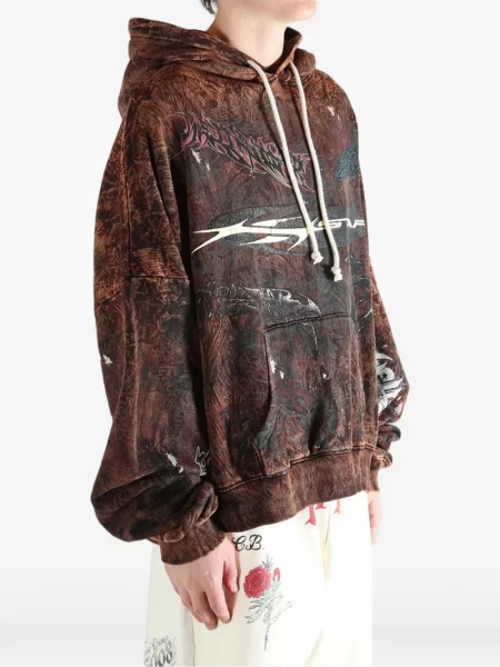 Mikina s kapucí Hellstar s potiskem hnědá