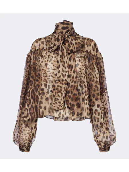 Bluză Dolce&gabbana de mătase cu imagine cu model leopard maro