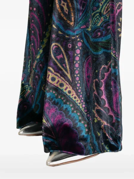 Pantaloni Etro de catifea cu imagine cu model paisley albastru