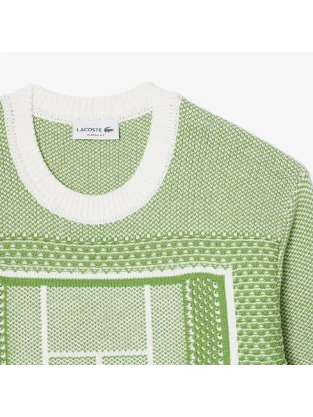 Lacoste Sweter Z Okrągłym Dekoltem Ze Wzorem Classic Fit zielony