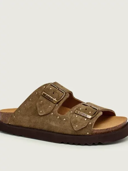 Scholl Șlapi BEATRIZ | piele întoarsă kaki