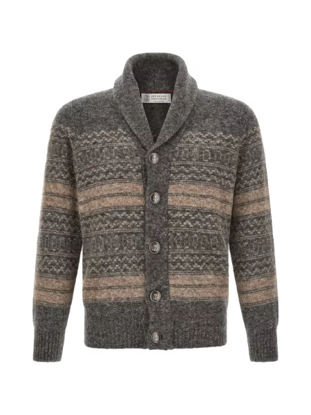 Cardigan Brunello Cucinelli din jacard gri