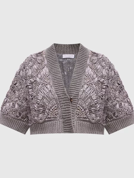 Укорочений кардиган з плетінням Brunello Cucinelli сірий